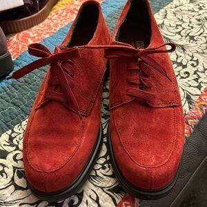 Red suede oxfords, size 9